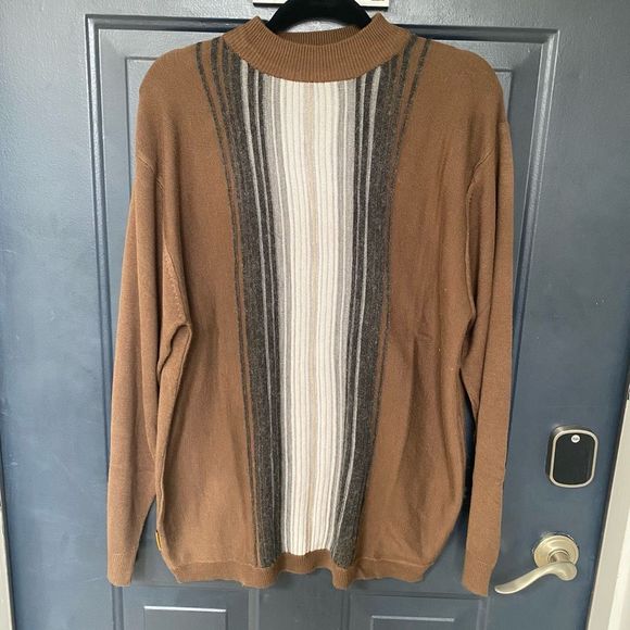 Stacy Adams Brown Cream Gray Stripe Acrylic Sweater Men's Size Large - Picture 3 of 11